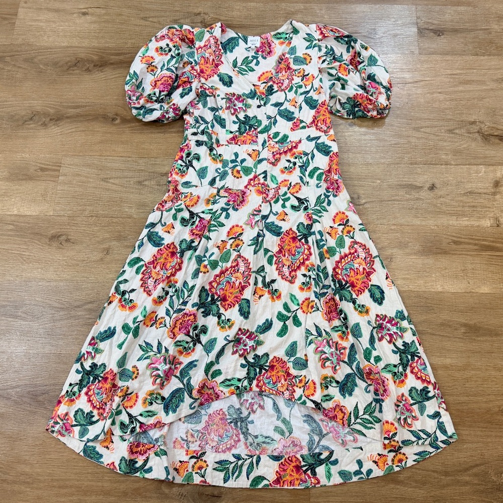 Misa Los Angeles Jamila Dress Floral Puffy Sleeve High Low Midi - Picture 7 of 12